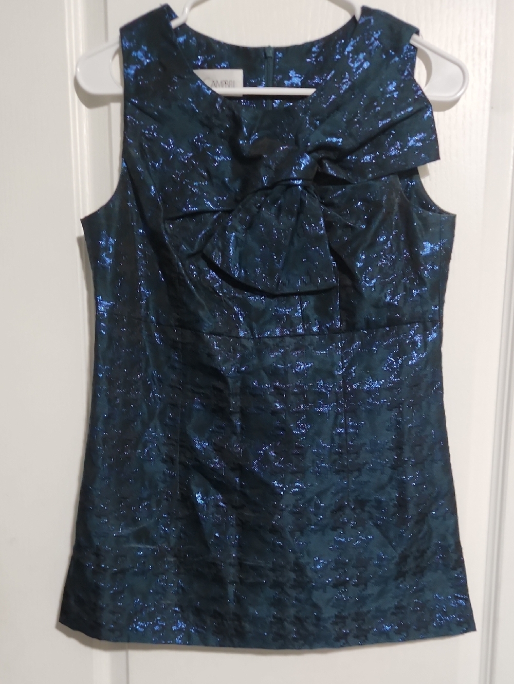 Sara Campbell Teal and Blue Metallic Midi Dress with Front Bow
